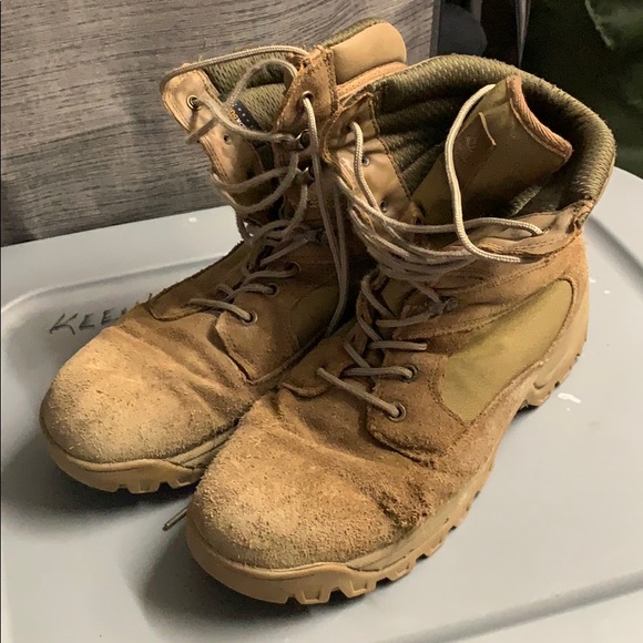 pink and white wing combat boots